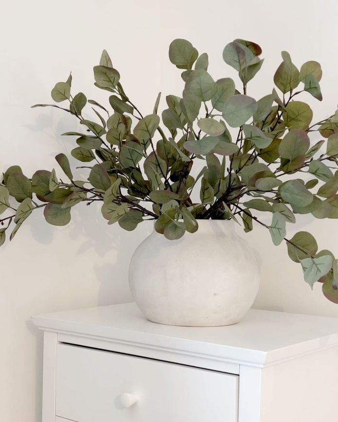 Hill Interiors Darcy Stone concrete medium vase with a textured gray finish and rounded shape, designed for decorative display.