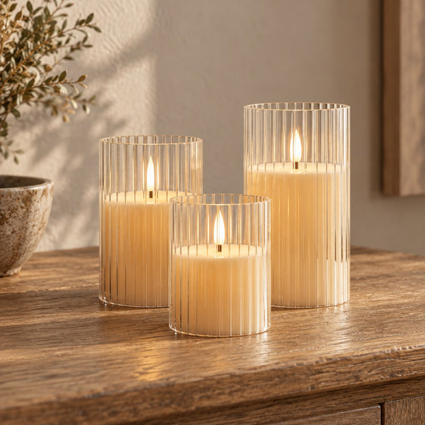 Ribbed LED Light Up Acrylic Candles - Set of Three