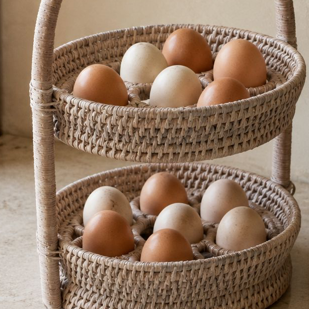 Wickham Rattan Two Tier Egg Basket
