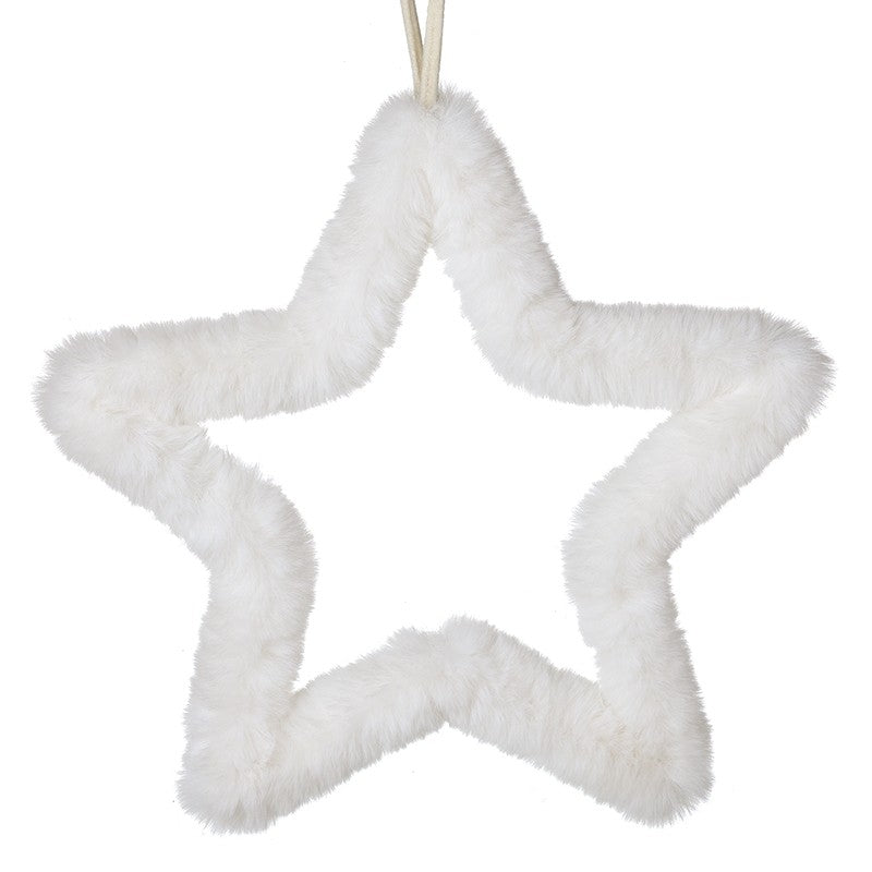 Fluffy Hanging White Star, small fluffy white outline star against white