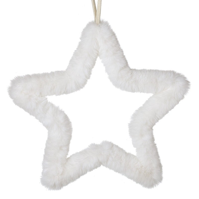 Fluffy Hanging White Star, small fluffy white outline star against white