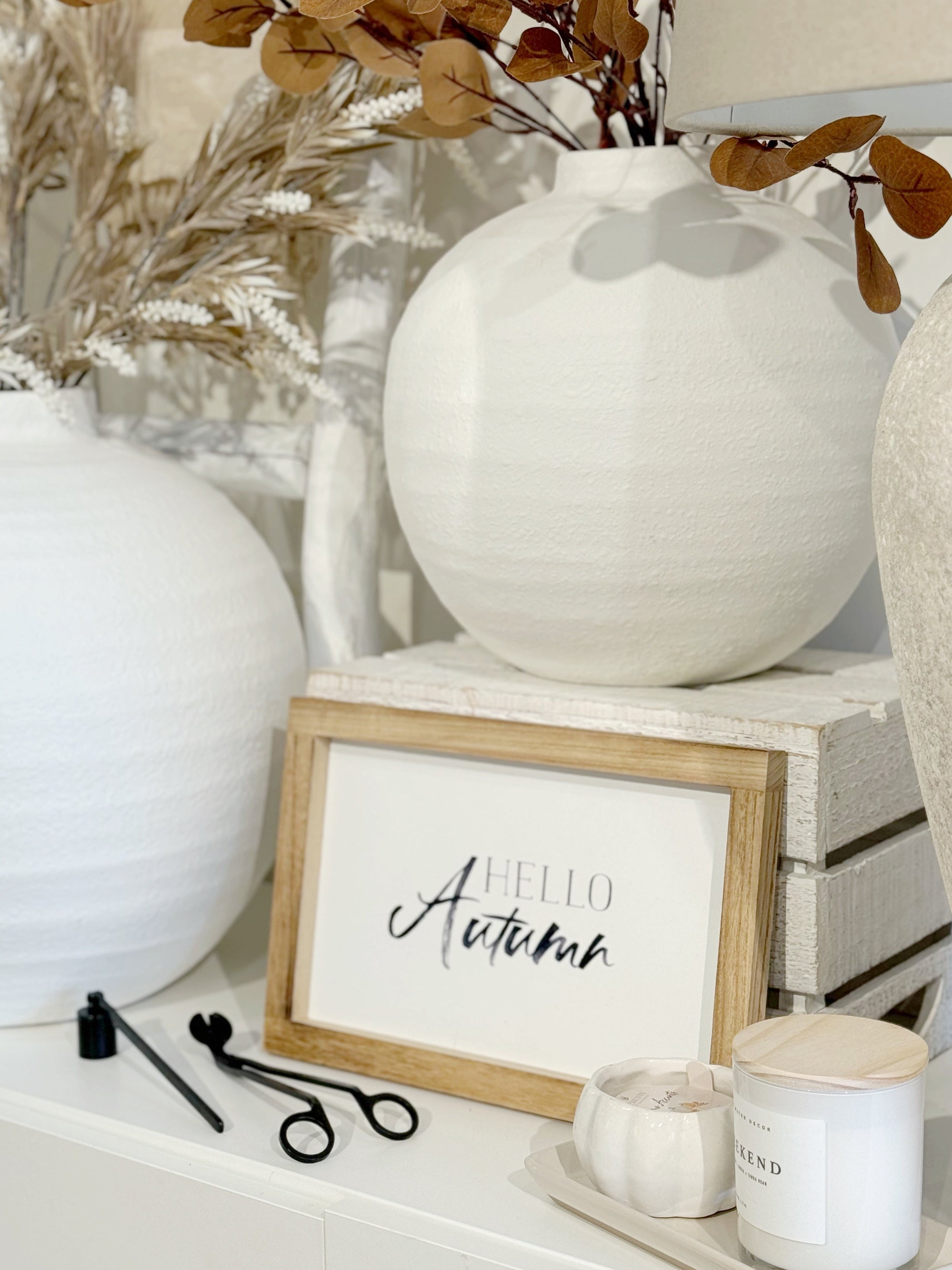 White Hello Autumn Sign