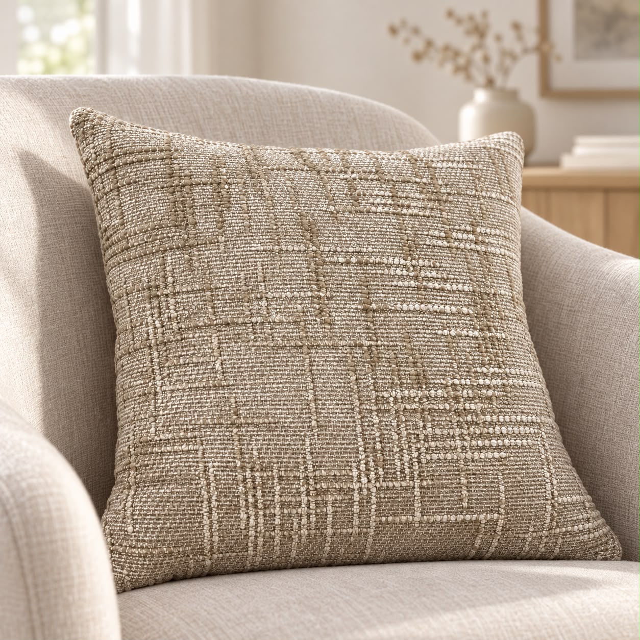 Beige Chenille Textured Cushion Cover