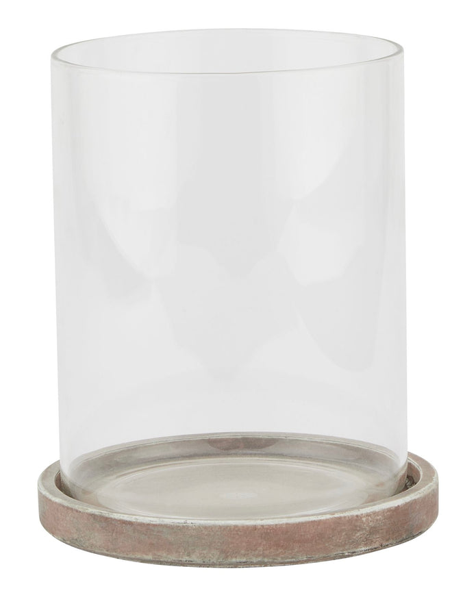 Siena Matt Brown Stone Hurricane Candle Lantern for home decor, featuring a rustic design with a glass enclosure and stone finish.