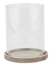 Siena Matt Brown Stone Hurricane Candle Lantern for home decor, featuring a rustic design with a glass enclosure and stone finish.