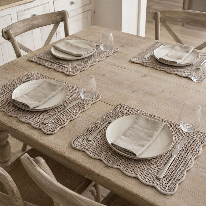 Wickham Rattan Rectangle Scalloped Placemats - Set of Two