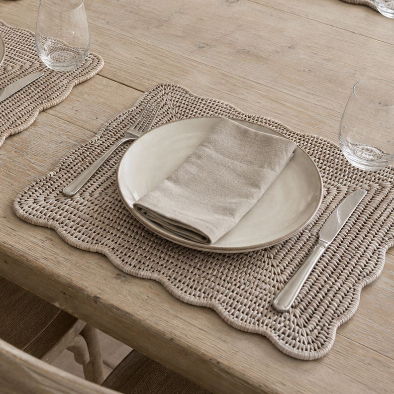 Wickham Rattan Rectangle Scalloped Placemats - Set of Two