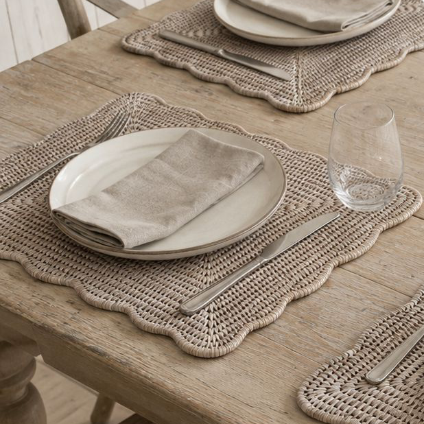 Wickham Rattan Rectangle Scalloped Placemats - Set of Two