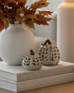 Neutral Ceramic Cut Out Light Up LED Tall Pumpkin – Elegant Glazed Autumn Decoration