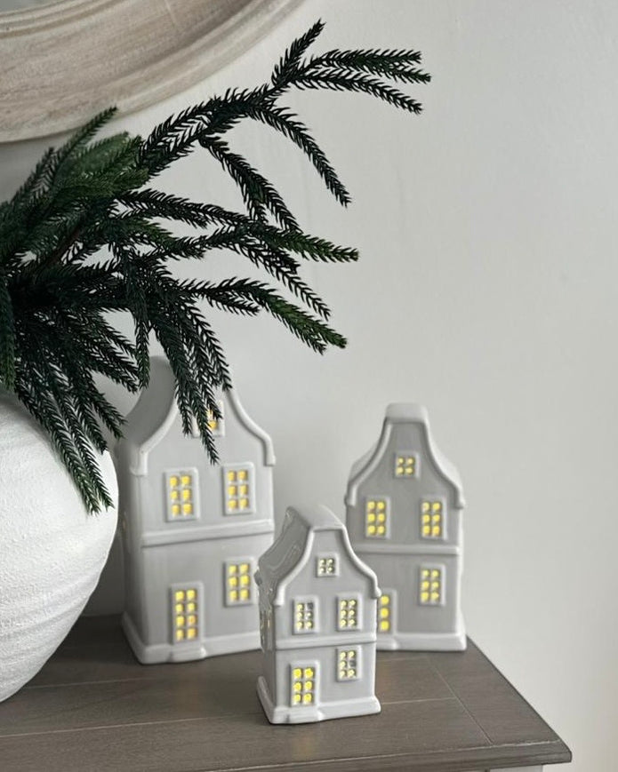 White Ceramic LED Light Up Ceramic Dutch House Ornament
