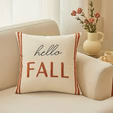 Hello Fall Printed Orange Cushion Cover