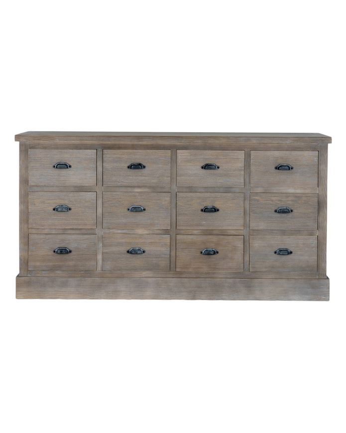 Haldon Collection 12-drawer chest by Hill Interiors, modern wooden furniture with sleek handles and spacious storage drawers.
