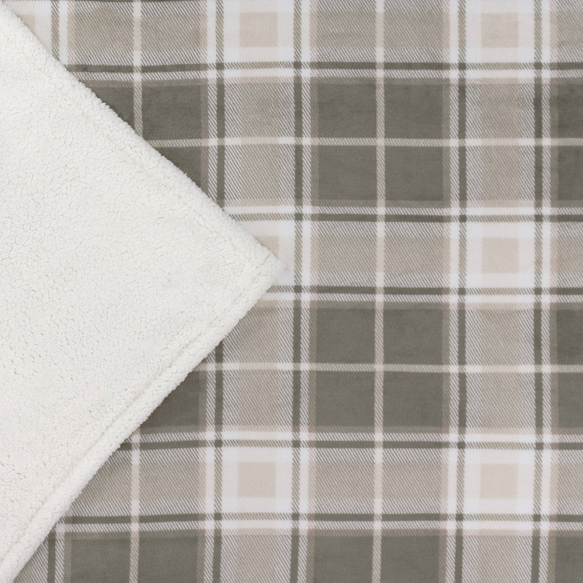 Riva Home Braemar Check Sherpa Fleece Throw in green and natural tones, showing a soft checked design