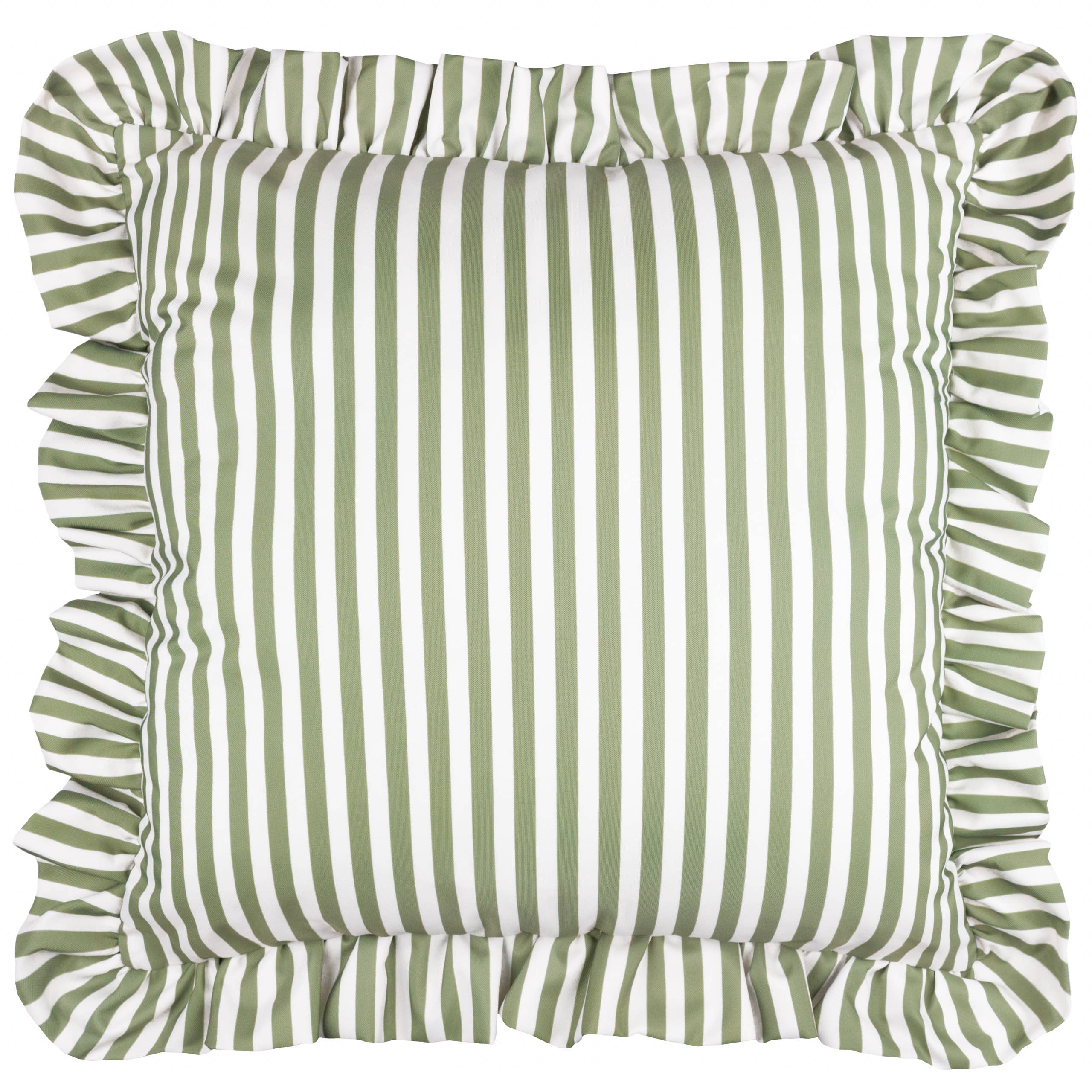 Yard Olive Green Ruffle Striped Outdoor Cushion - Filled