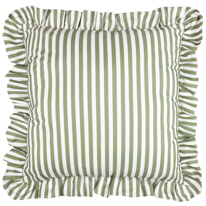 Yard Olive Green Ruffle Striped Outdoor Cushion - Filled