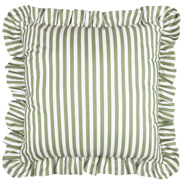 Yard Olive Green Ruffle Striped Outdoor Cushion - Filled