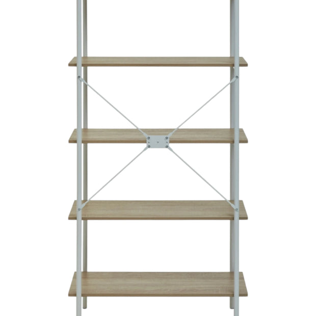 Natural oak five-tier shelving bookcase from Interiors by Premier, showcasing sturdy wooden shelves for versatile storage.