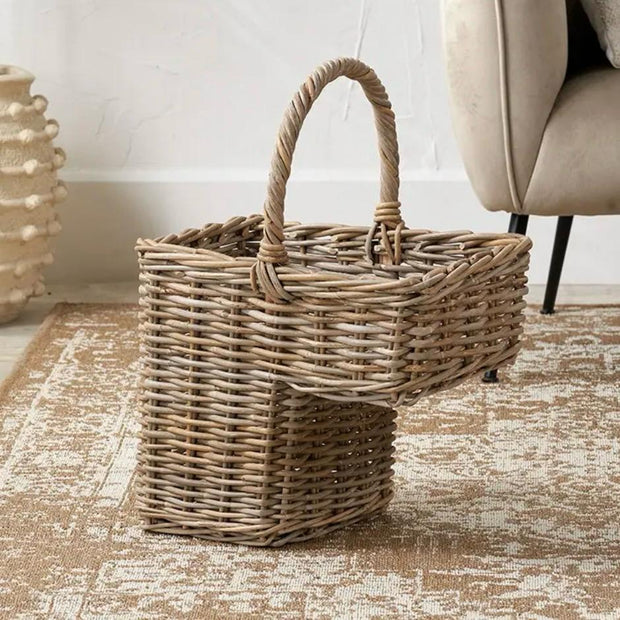 Rattan Wicker Stair Basket with Handle