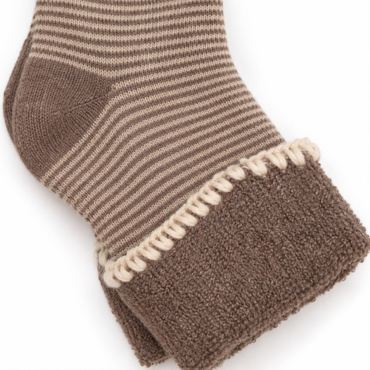 Oatmeal Thin Stripe Cuff Cosy Socks