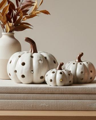 LED Light Up Neutral Pumpkin Ornament