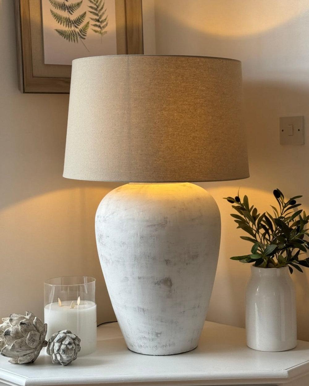 Athena extra large ribbed stone lamp by Hill Interiors, 82cm tall, featuring textured ribbed surface and modern lighting design