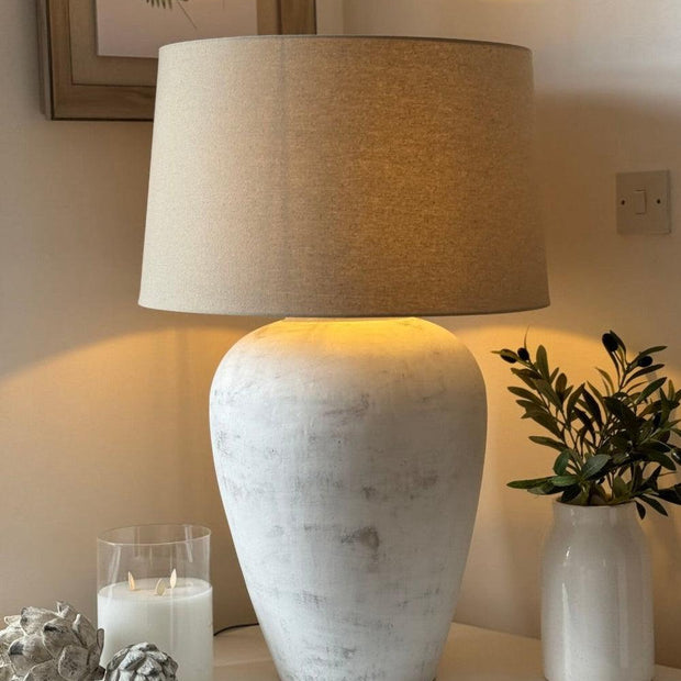 Athena extra large ribbed stone lamp by Hill Interiors, 82cm tall, featuring textured ribbed surface and modern lighting design