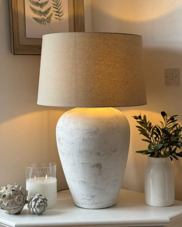 Athena extra large ribbed stone lamp by Hill Interiors, 82cm tall, featuring textured ribbed surface and modern lighting design