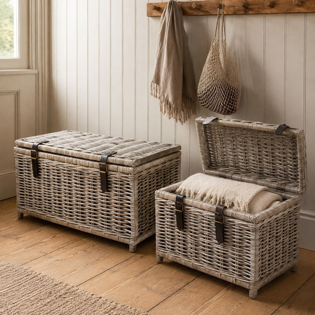 Natural Kubu Rattan Strapped Basket Storage Trunks