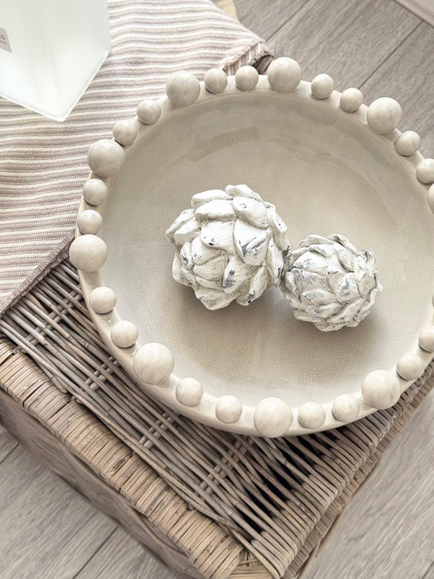 Round Extra Large Beige Bobble Edged Bowl
