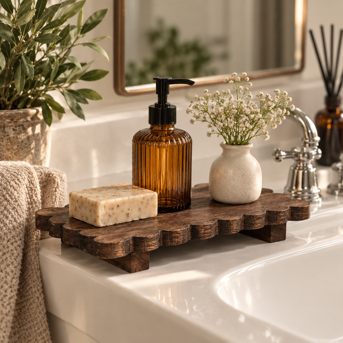 Dark Wood Scallop Riser Tray