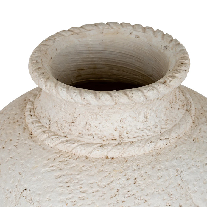 Olympia Stone Matt Vase, close-up of the vase neck and rope-like rim detail