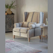 Monroe Blue Striped Large Armchair, blue and beige striped wingback armchair in a living room