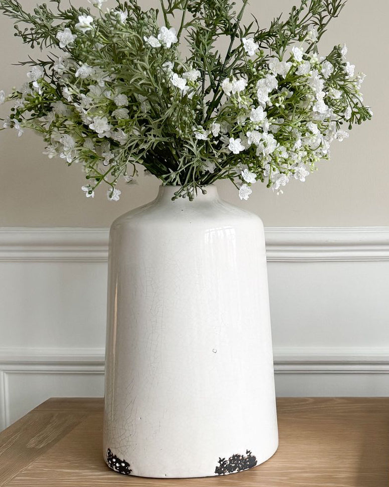 White glazed Liv vase by Hill Interiors, showcasing a sleek, modern ceramic vase with smooth white glaze finish.