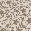 Beige linen cushion cover with filigree print and ruffle accents from Riva Home, soft furnishings for elegant home decor.