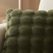 Olive Green Luxury Faux Fur Cushion, close view of the olive faux fur cushion's raised texture