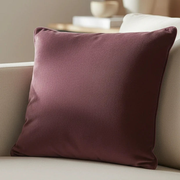 Luxe Velvet Burgundy Cushion Cover, plain burgundy velvet cushion on a cream sofa