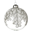 White Beaded Leaf Large Glass Bauble, clear glass bauble with white leaf decoration against white
