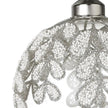 White Beaded Leaf Large Glass Bauble, close-up of the white beaded leaves and silver cap