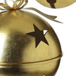 Gold Metal Hanging Bell With Cut Out Stars, close-up of the gold surface and star cutout