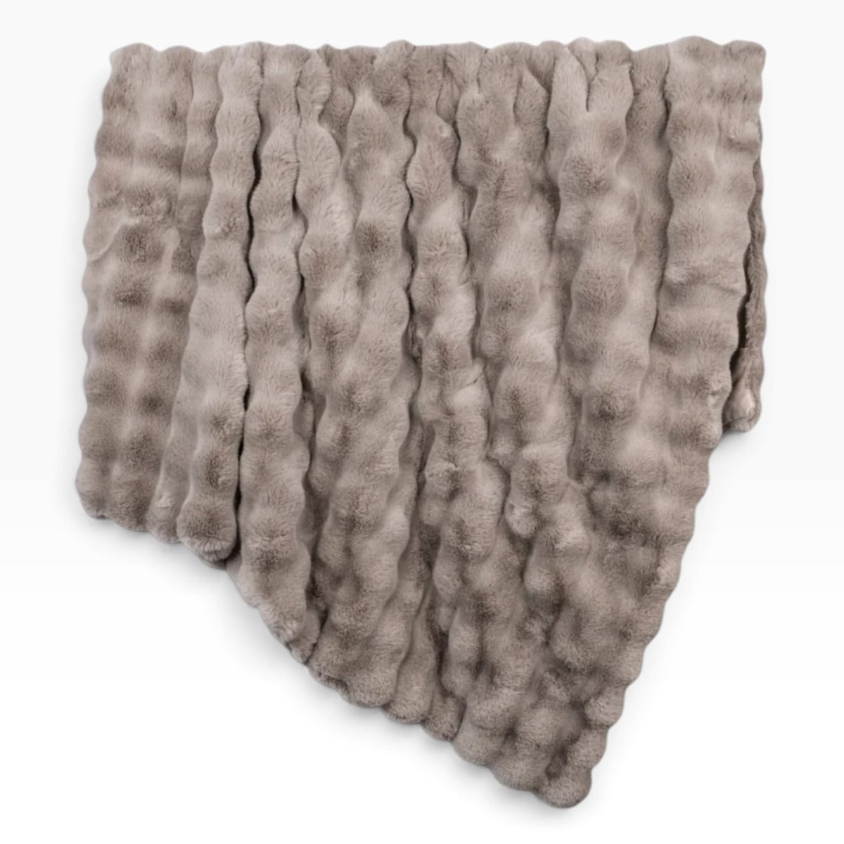 Beige Luxury Faux Fur Blanket Throw, beige faux fur throw draped to show its rounded textured rows