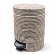 Wickham Rattan Round Pedal Waste Paper Bin, full view of the woven pedal bin on white