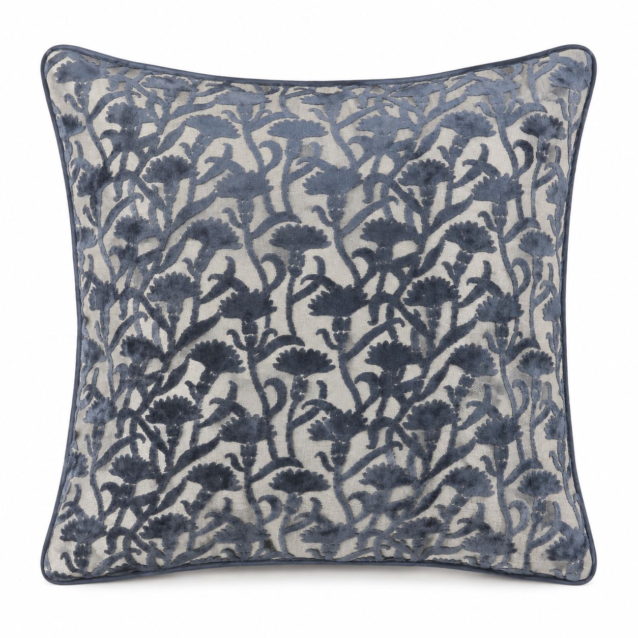 Navy Blue Velvet Floral Print Cushion Cover