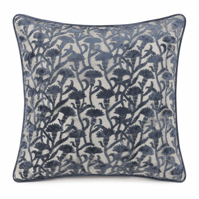 Navy Blue Velvet Floral Print Cushion Cover