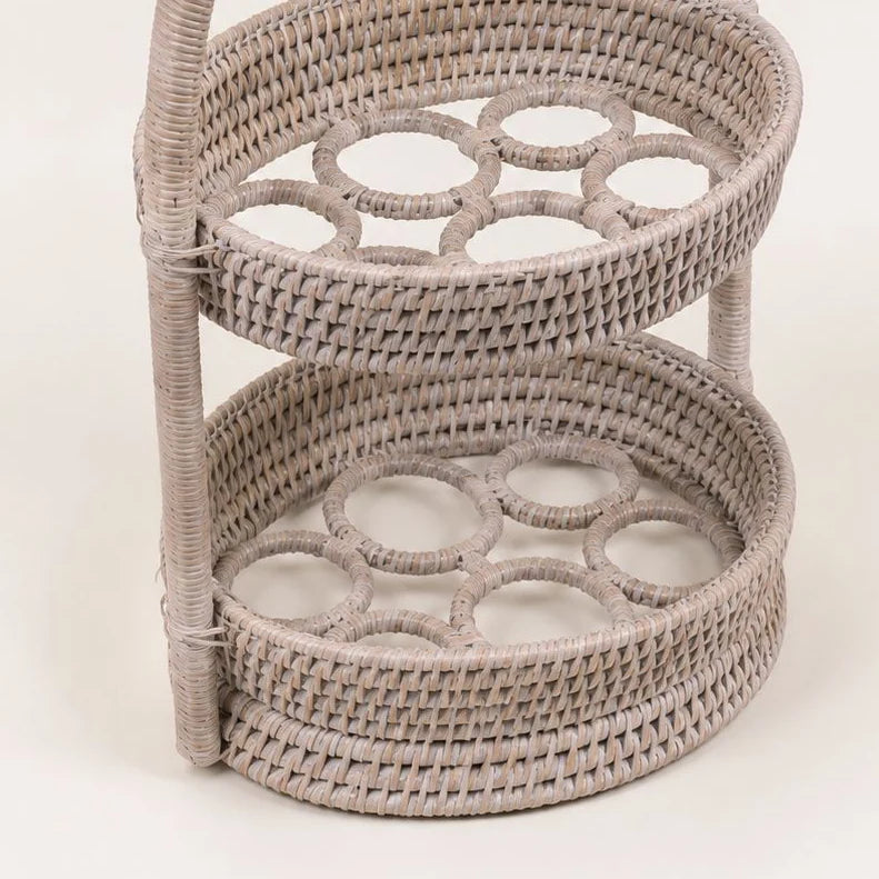 Wickham Rattan Two Tier Egg Basket, close-up of the empty egg holder openings on both tiers