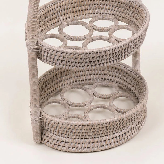 Wickham Rattan Two Tier Egg Basket, close-up of the empty egg holder openings on both tiers