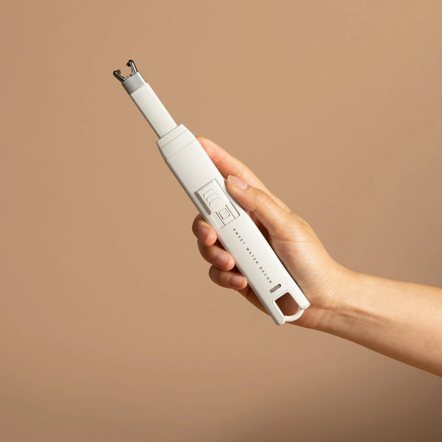 Electric Rechargeable Candle Lighter - White, hand holding the white rechargeable candle lighter