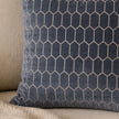 Navy Blue Velvet Honeycomb Print Cushion Cover, close-up of the navy velvet and pale honeycomb outlines