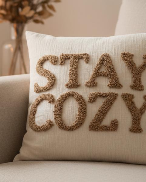 Stay Cozy Beige Cushion Cover