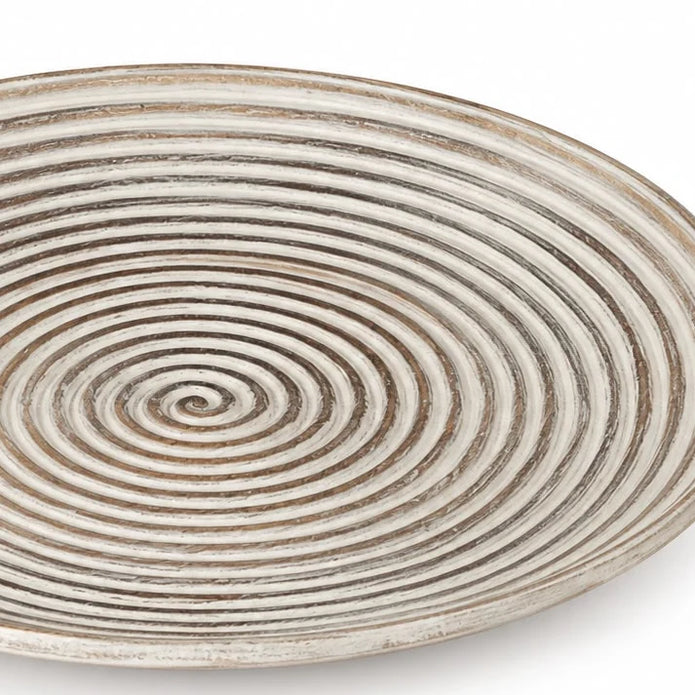 Swirl effect wooden round tray for home decor, featuring a stylish design and natural wood finish by Heaven Sends.