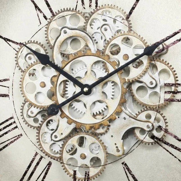 Black frame mechanical skeleton clock with visible gears and intricate design, showcasing a stylish and functional timepiece by Heaven Sends.